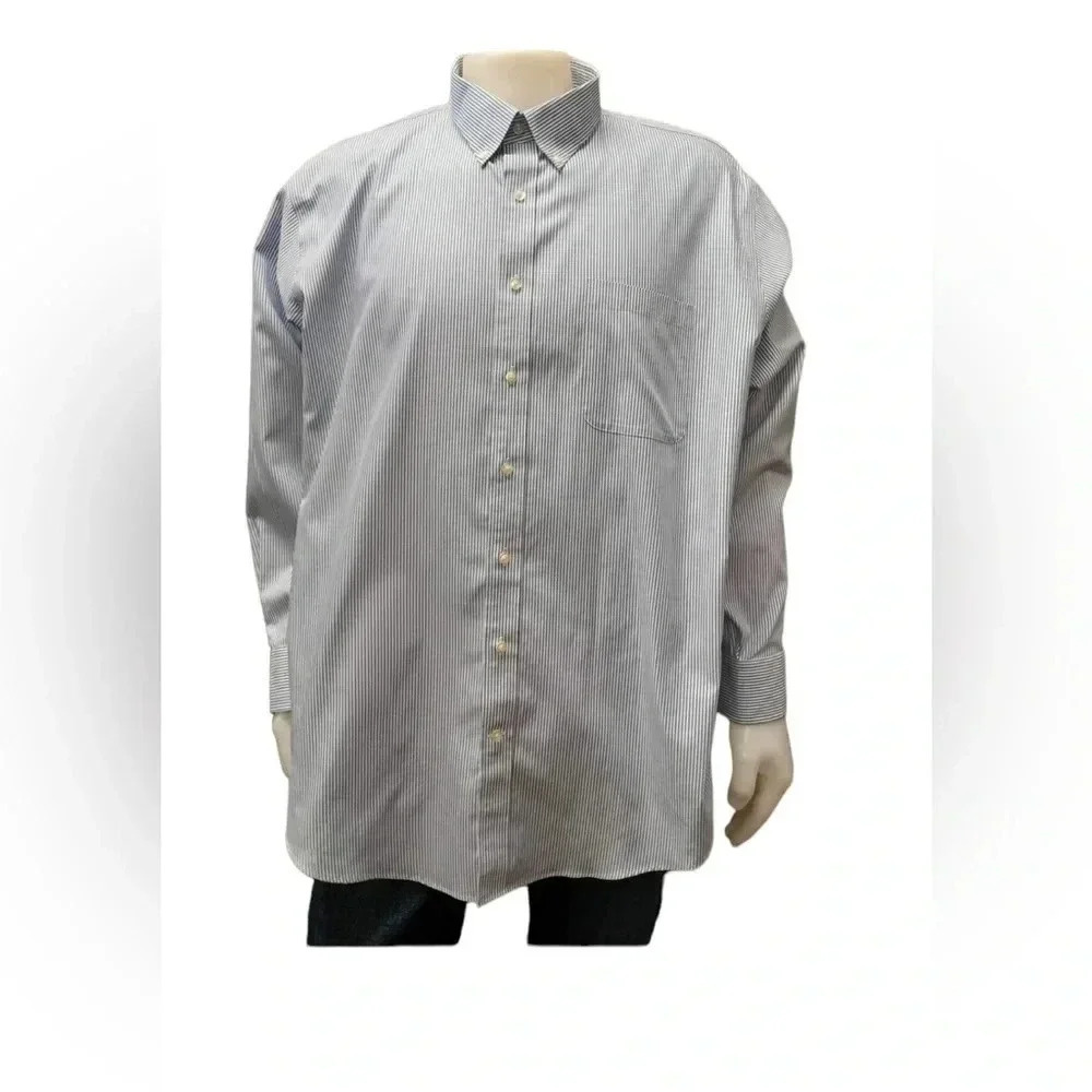 Lands’ End Blue Pinstriped Ling Sleeve Button Down Dress Shirt Size 19-35